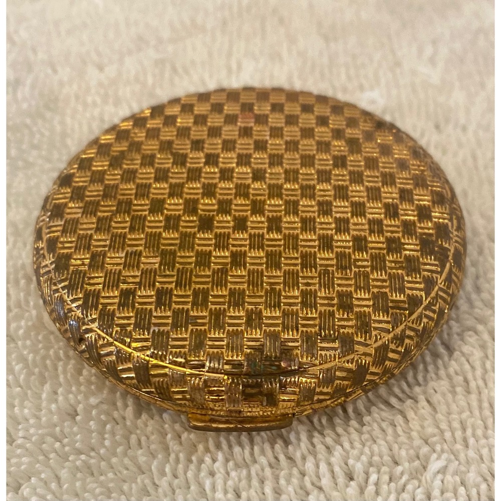Vintage Elizabeth Arden Gold Basketweave Powder Compact Made in Switzerland